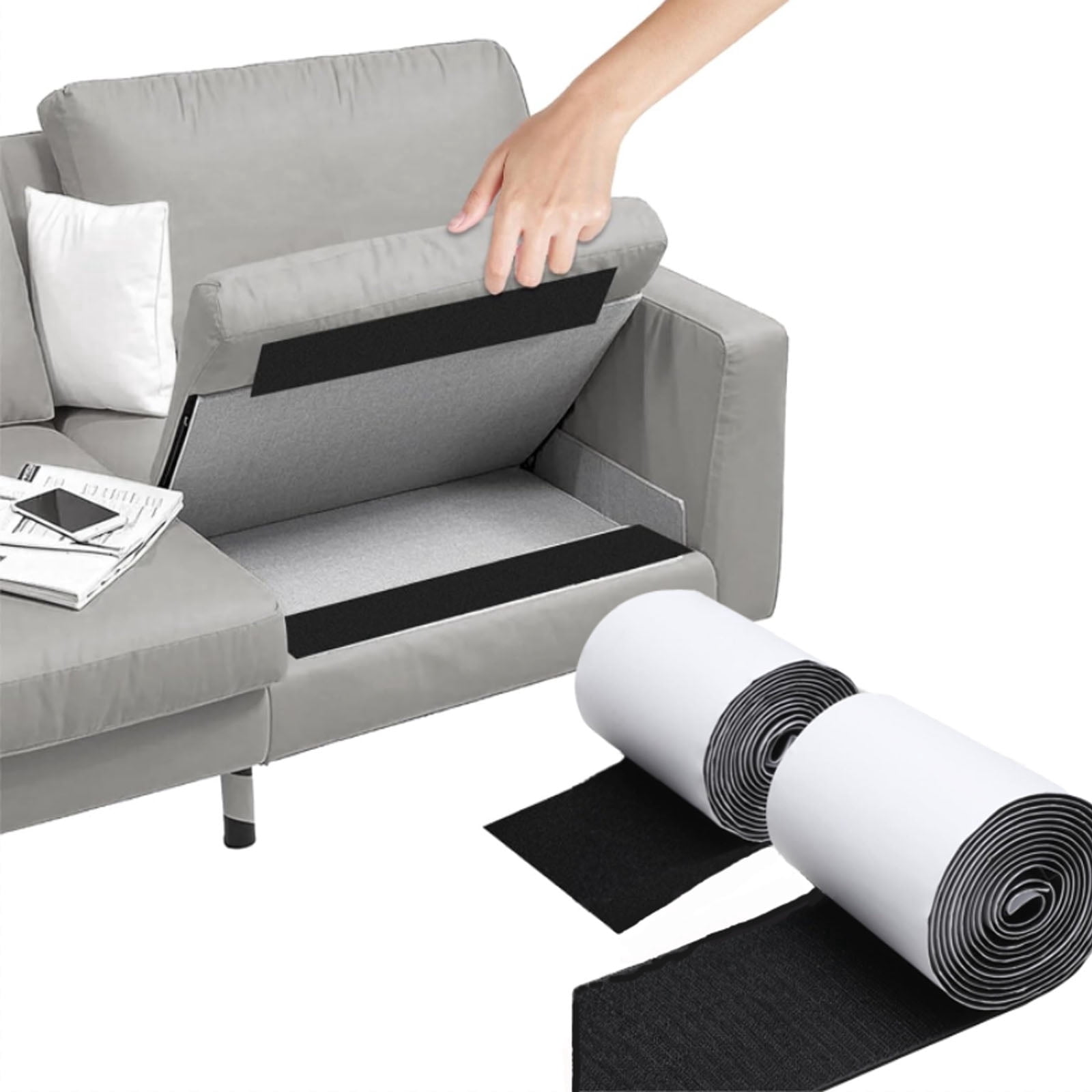 4.3"×26.5Ft Heavy Duty Velcro Hook and Loop Tape, Adhesive Rug Gripper, Outdoor Couch Cushion Grip, Anti-Slip for Carpets Mattresses Wall Hanging, Black