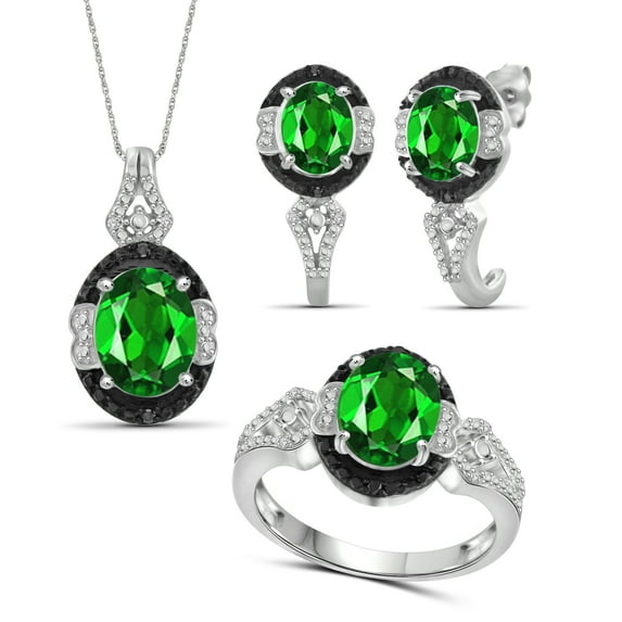 4 3/4 Carat T.G.W. Chrome Diopside And Black & White Diamond Accent Sterling Silver 3-Piece Jewelry set