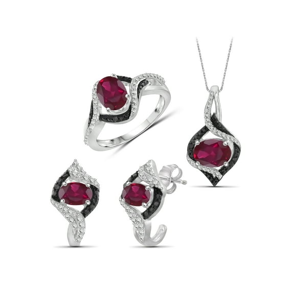 4 3/4 Carat T.G.W. Ruby And Black & White Diamond Accent Sterling Silver 3-Piece Jewelry set