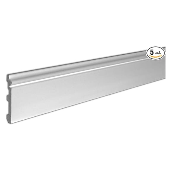 4-3/4 inch x 5/8 inch x 96 inch Baseboard Moulding, 5 Pack, Primed White