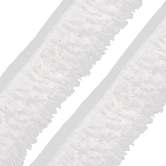 4 3/8 Inch 3 Layer Pleated Chiffon Lace Trim Ribbons Nylon White Ruffled Edge Ribbon Pearl Beaded Gathered Ruffle Fabric Applique Trimming for Sewing Making Crafts Wedding Dresses DIY Decor WhiteDIY