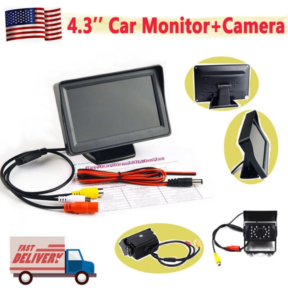 4.3"Car Monitor 12~24V Receiver 10M RCA Video Cable Wireless Transmitter Camera TFT LCD screen display 2 video input with night vision