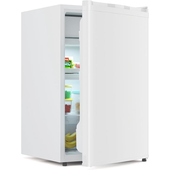 4.3 Cu.Ft Compact Refrigerator with Freezer, Single Door Mini Fridge with Adjustable Thermostat (7 Settings), Removable Shelf & Crisper Drawer, Energy Efficient & Quiet for Dorm, Office, Bedroom