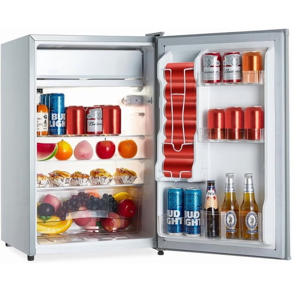 4.3 Cu.Ft. Mini Fridge, Compact Refrigerator with Adjustable Removable Shelves, Dual Zone, 7 Temperature Setting, Refrigerator and Cooler for Bedroom, Living Room, Bar, Dorm, Kitchen, Office