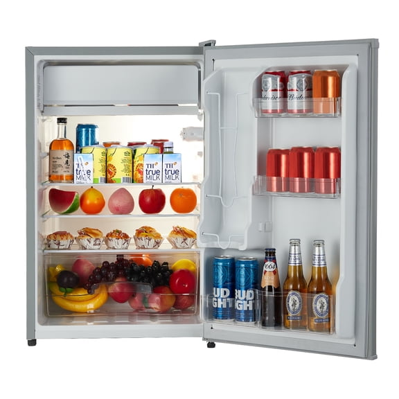 4.3 Cu.Ft Mini Fridge with Freezer - Compact Single Door Refrigerator - Adjustable 7-Setting Thermostat - Removable Shelves & Crisper Drawer - Low Noise for Bedroom, Office, Dorm, RV - White