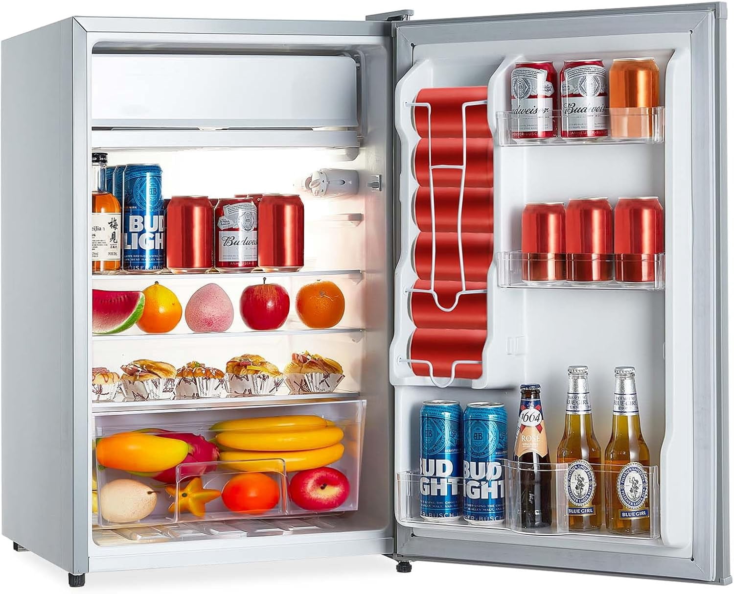 4.3 Cu. Ft Mini Fridge with Freezer - Space-Saving Design, Adjustable Temperature, Organized Storage, Crisper Drawer, Removable Glass Shelves, Ideal for Compact Spaces, Grey