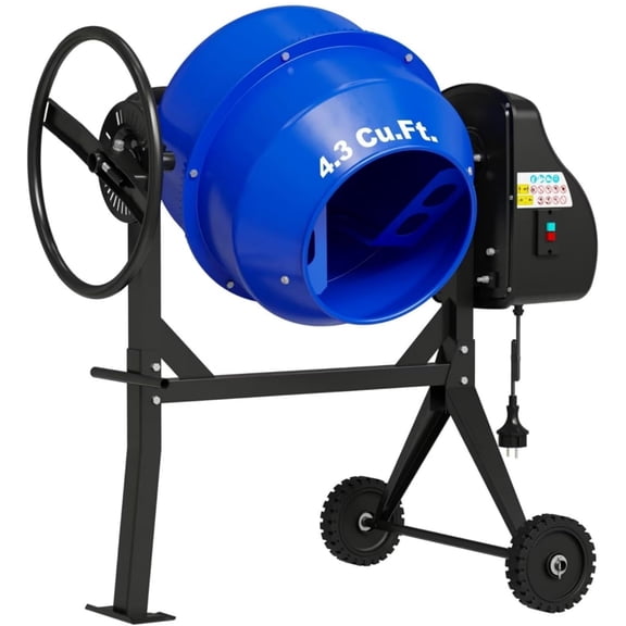 Gewna 4.3 Cu.ft. Strong Power Heavy-Duty Electric Concrete Mixer Machine 450W 3/5HP with Wheel&Stand for Stucco,blue