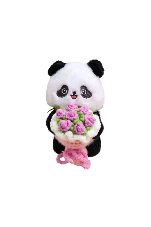 4.3" Cute Panda Plush Keychain – Adorable Panda Holding Knitted Rose, Soft Plush Pendant for Bags, Backpacks, Car Mirrors & Home Décor, Kawaii Panda Plush Accessory for Gifting & Collectible Display