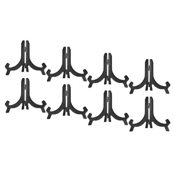 4.3" Easel Plate Holder, Plastic Folding Display Stand Black for Decorative Picture Frame, 8 Pack