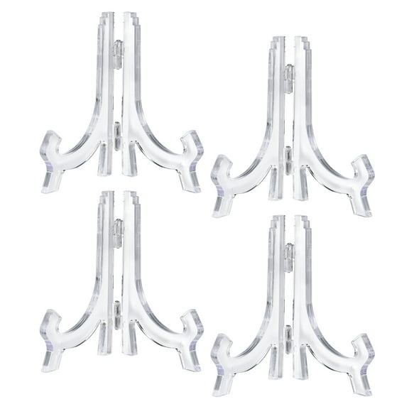 4.3" Easel Plate Holder, Plastic Folding Display Stand Clear for Decorative Picture Frame, 4 Pack