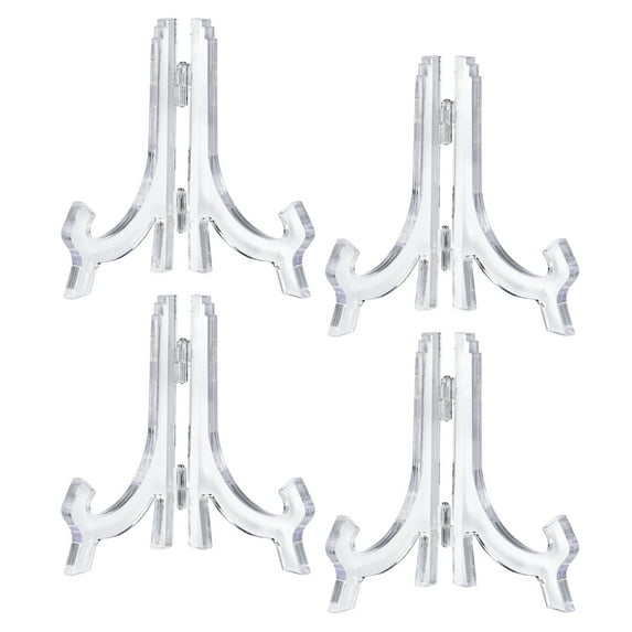 4.3" Easel Plate Holder, Plastic Folding Display Stand Clear for Decorative Picture Frame, 4 Pack