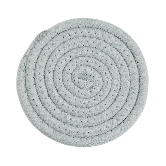 4.3" Gray Cotton Braided Trivet Mat, Decorative Round Coaster, Heat Resistant Pad for Holiday Tables, Gatherings & Home Parties
