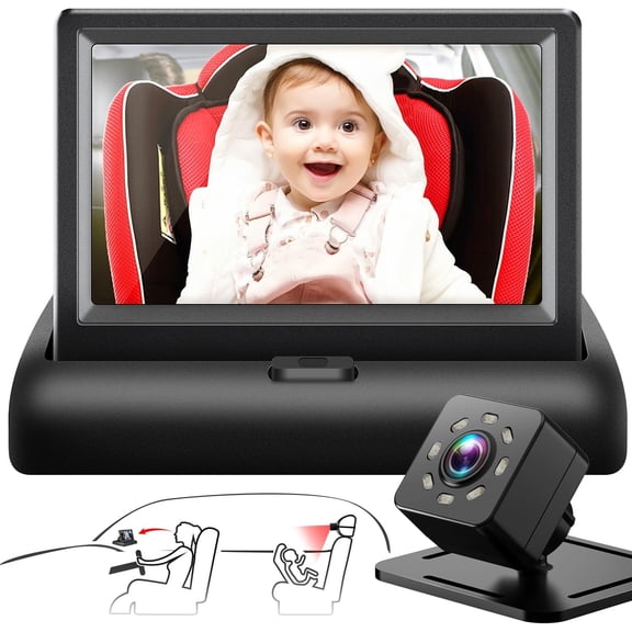 4.3'' HD Car Camera Mirror with Night Vision  Safety Car Seat Monitor for Wide Crystal Clear View, Easily Observe Your Baby's Moves (Not USB)