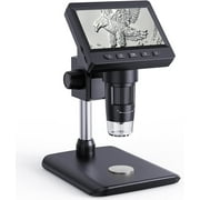 4.3" HD LCD Screen Digital Microscope, Coin Magnifier Microscope with 8 Adjustable LED Lights, 1-1000X Zoom, Soldering Microscope for Micro Electronics Repair, Compatible with MacOS, PC View, Black