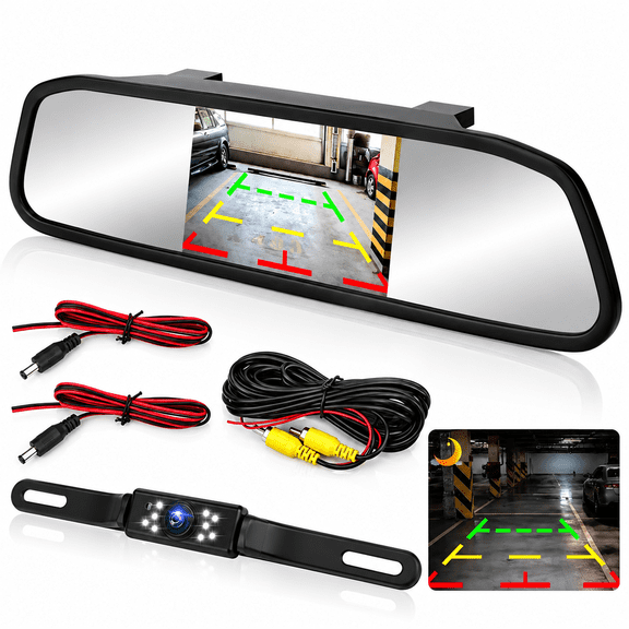 4.3 Inch Backup Camera Rear View Mirror Monitor Kit 170 Wide Angle IP68 Waterproof Reverse Camera With Night Vision 9 LED Parking Assist For Car Truck SUV 12V