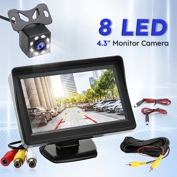 4.3 Inch Car Backup Camera Kit With 8 LED Night Vision Wide Angle Rear View Camera HD Parking Monitor System Pantalla Para Carro For Car Pickup SUV Safety Reverse Driving No Battery