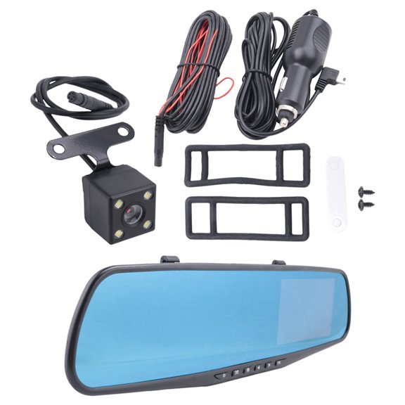 4.3 Inch Car DVR Rearview Mirror Driving Video Recorder Dual Lens Dash Camera 1080P IPS Front and Rear Camera Dash Cam