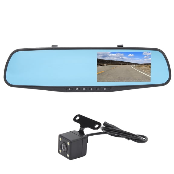 4.3 Inch Dual Lens Mirror Dash Cam 1080P HD Touchscreen Anti Glare Smart Rearview Mirror Camera with 32GB Memory Card Front and Rear View