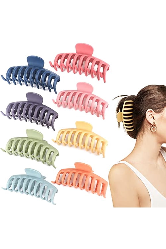 4.3 Inch Large Hair Claw Clips for Thin Thick Curly Hair Big Matte Hairclips Banana Strong Hold Jaw Clip Fashion Hair Accessories for Women and Girls (Nonslip, 8PCS)