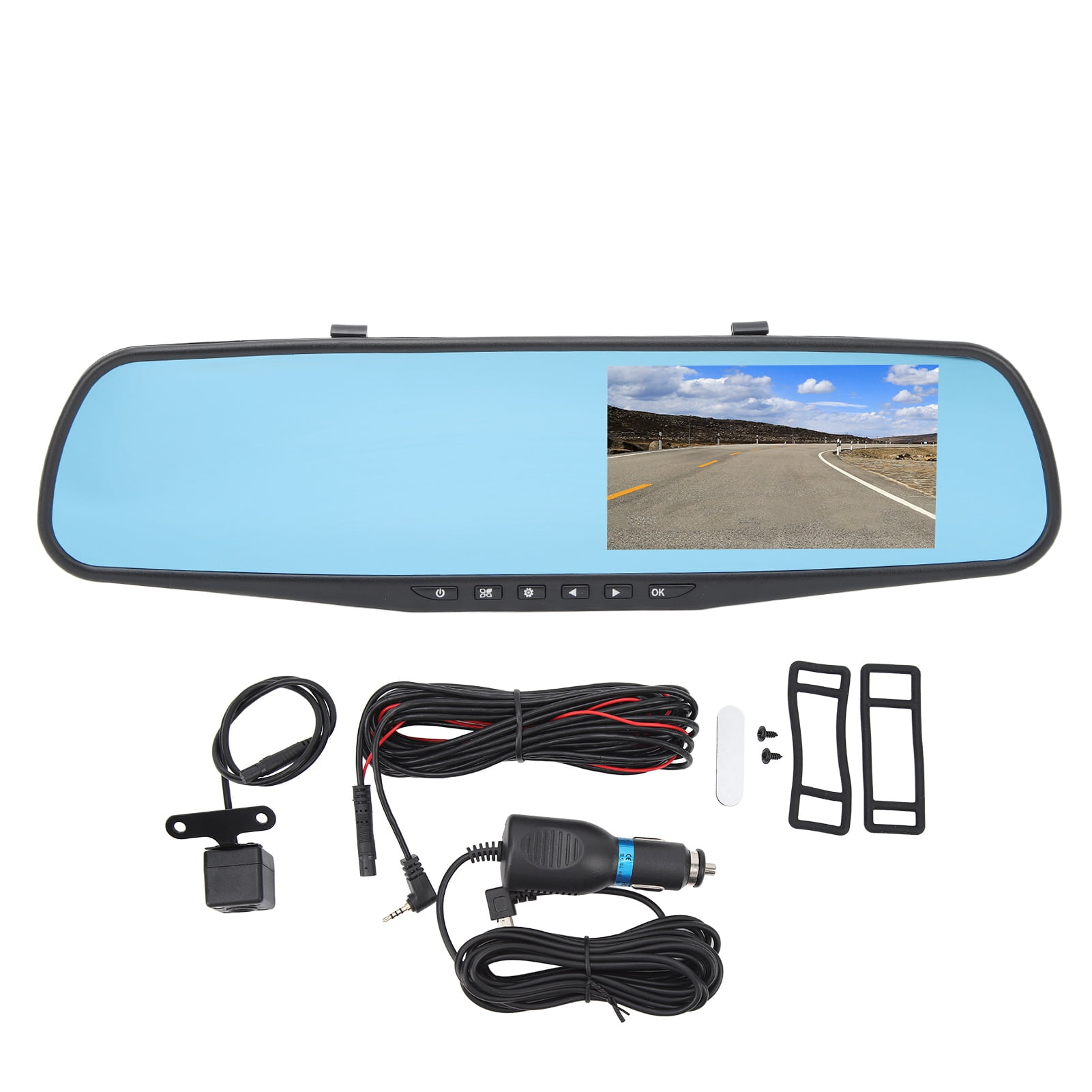 4.3 Inch Mirror Dash Cam 1080P HD Dual Lens Anti Glare Parking Monitor Smart Rearview Mirror