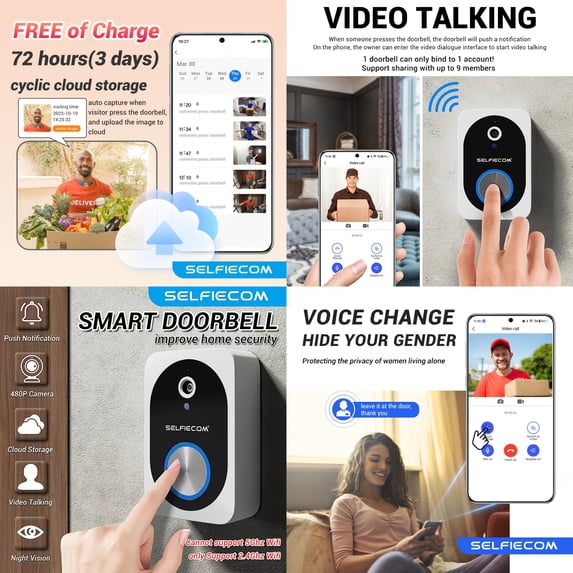 4.3 Inch Screen Smart WiFi Video Doorbell Camera, Infrared Night Vision ...