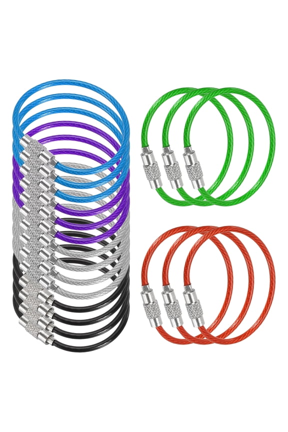 4.3 Inch Stainless Steel Wire Keychain Cable Key Ring Loop, Multicolor, 20 Pack