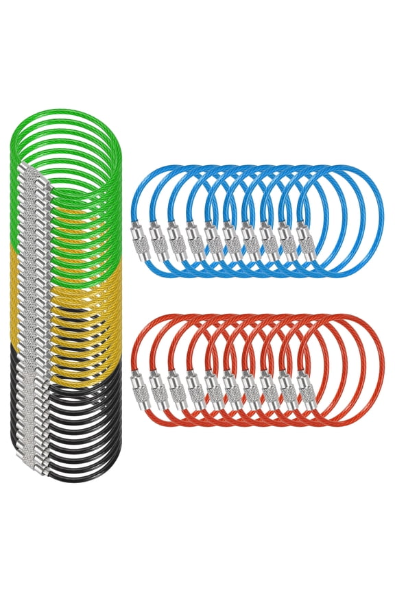 4.3 Inch Stainless Steel Wire Keychain Cable Key Ring Loop, Multicolor, 50 Pack