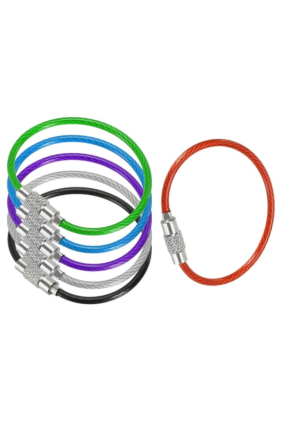 4.3 Inch Stainless Steel Wire Keychain Cable Key Ring Loop, Multicolor, 6 Pack