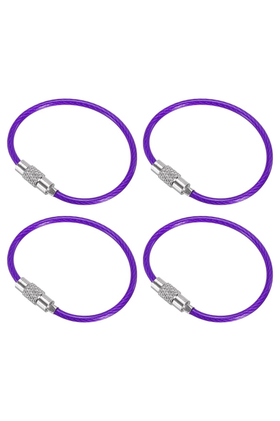 4.3 Inch Wire Keychain Cable Stainless Steel Key Ring Loop, Purple 4 Pack