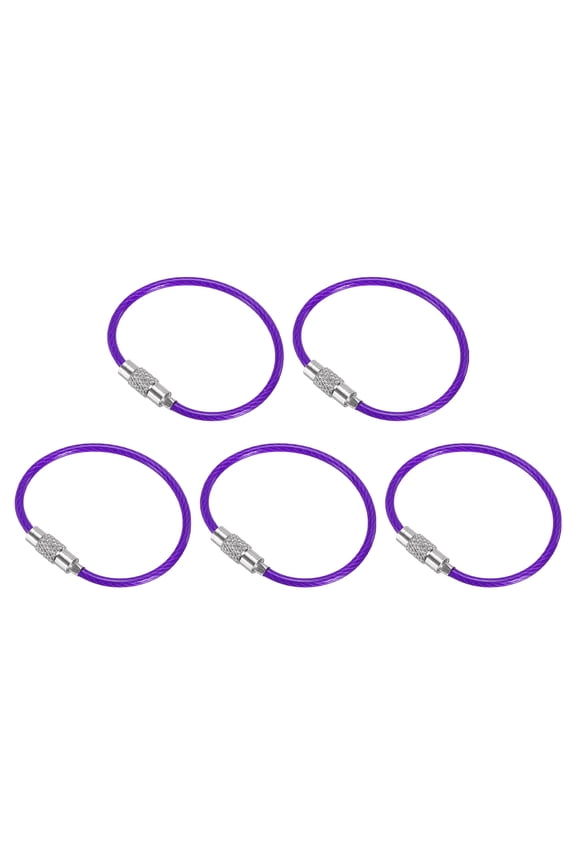 4.3 Inch Wire Keychain Cable Stainless Steel Key Ring Loop, Purple 5 Pack