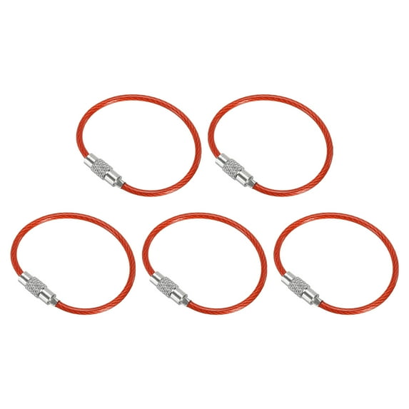 4.3 Inch Wire Keychain Cable Stainless Steel Key Ring Loop, Red 5 Pack