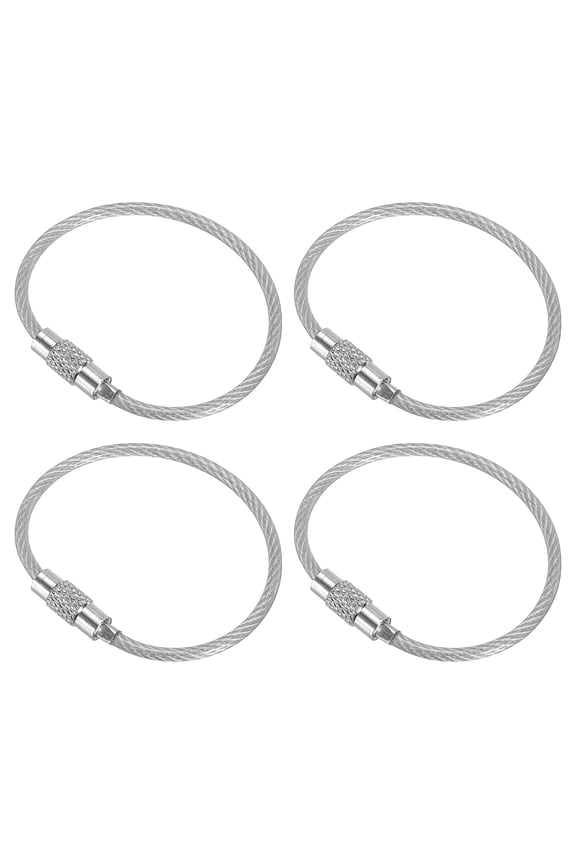 4.3 Inch Wire Keychain Cable Stainless Steel Key Ring Loop, Silver 4 Pack