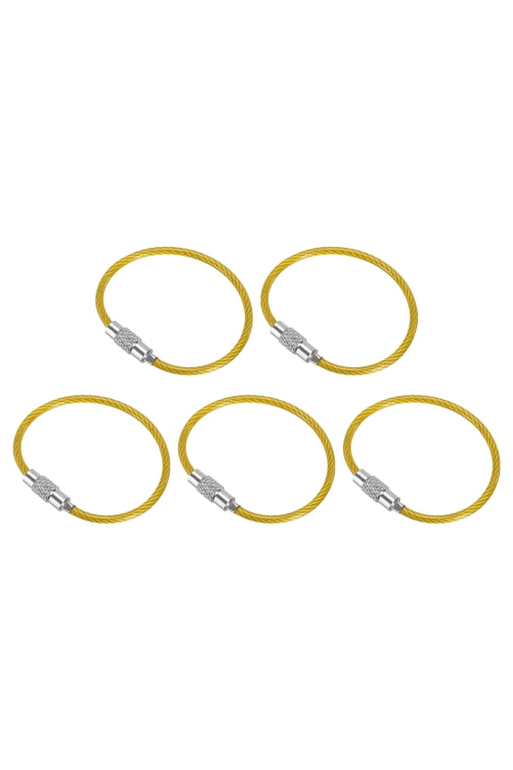 4.3 Inch Wire Keychain Cable Stainless Steel Key Ring Loop, Yellow 5 Pack