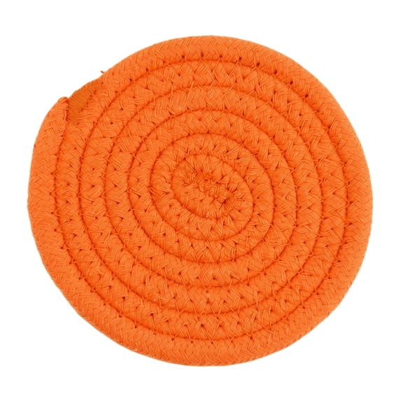 4.3" Orange Cotton Braided Trivet Mat, Decorative Round Coaster, Heat Resistant Pad for Holiday Tables, Gatherings & Home Parties