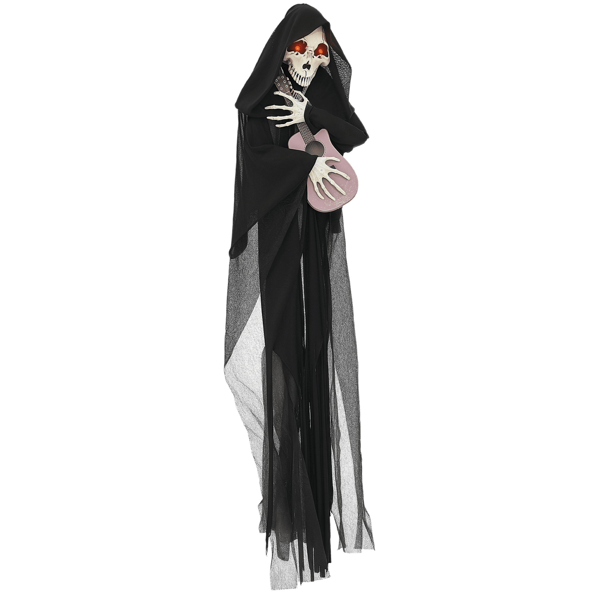 4.3' Outdoor Halloween Decoration Animatronic Guitar-playing Grim Reaper, Sound and Motion Activated Animated Prop with Light Up Eyes & Guitar Music