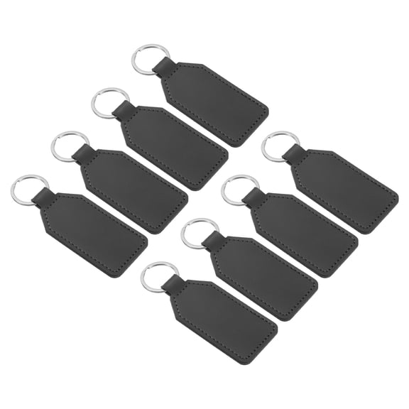 4.3" PU Sublimation Keychain Blanks, Leather Key Fob with Rings for DIY Craft Car Key, Black, 8 Pack
