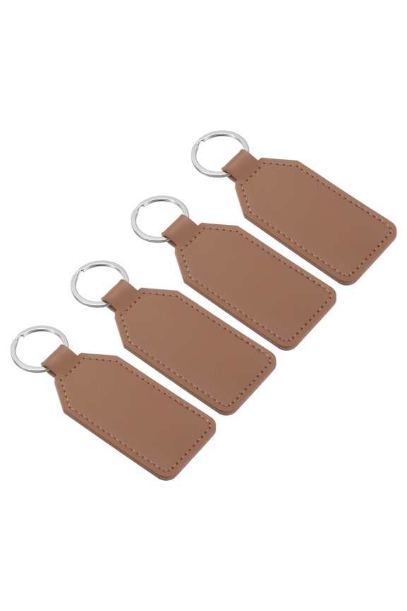4.3" PU Sublimation Keychain Blanks, Leather Key Fob with Rings for DIY Craft Car Key, Light Brown, 4 Pack