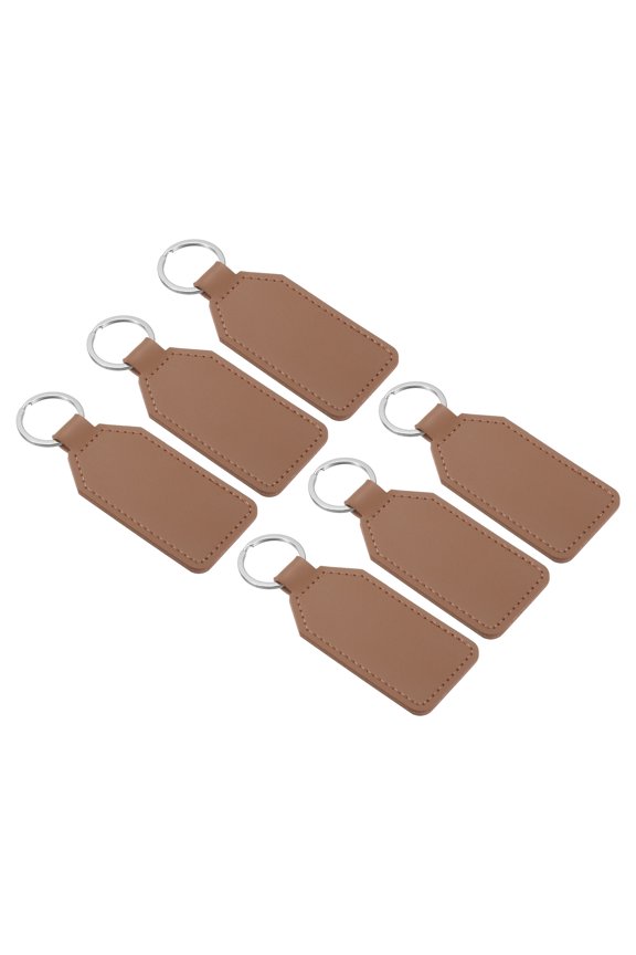 4.3" PU Sublimation Keychain Blanks, Leather Key Fob with Rings for DIY Craft Car Key, Light Brown, 6 Pack