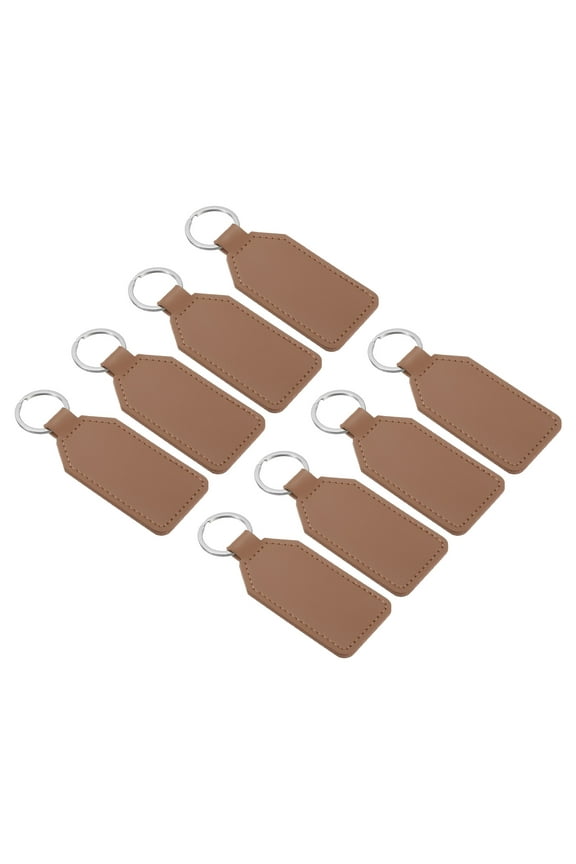 4.3" PU Sublimation Keychain Blanks, Leather Key Fob with Rings for DIY Craft Car Key, Light Brown, 8 Pack