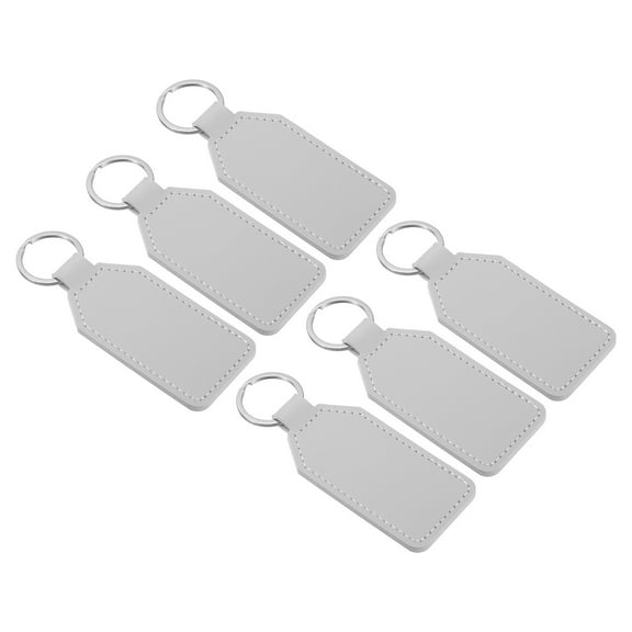 4.3" PU Sublimation Keychain Blanks, Leather Key Fob with Rings for DIY Craft Car Key, Silver, 6 Pack