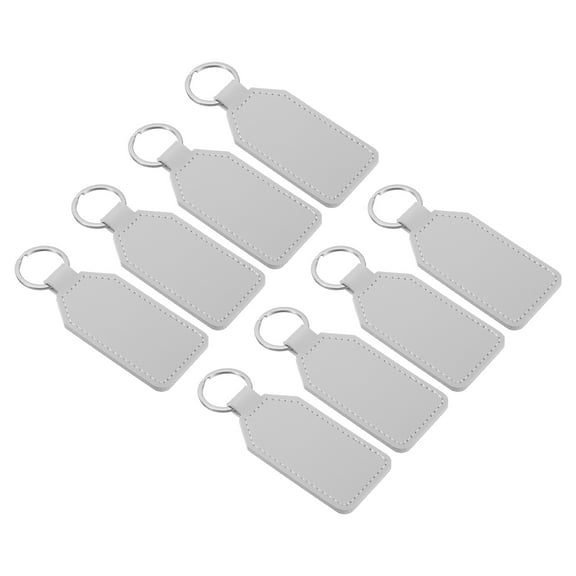 4.3" PU Sublimation Keychain Blanks, Leather Key Fob with Rings for DIY Craft Car Key, Silver, 8 Pack