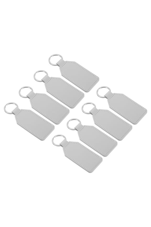4.3" PU Sublimation Keychain Blanks, Leather Key Fob with Rings for DIY Craft Car Key, Silver, 8 Pack
