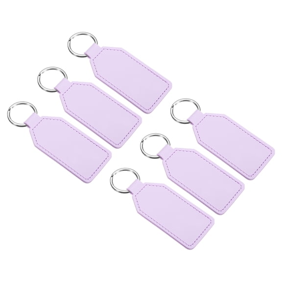 4.3" PU Sublimation Keychain Blanks, Leather Key Fob with Rings for DIY Craft Car Key, Violet, 6 Pack