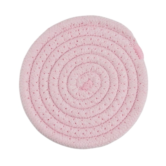 4.3" Pink Round Cotton Woven Trivet Mat, Heat Resistant Coaster, Absorbent Braided Pad for Coffee, Tea & Home Decor