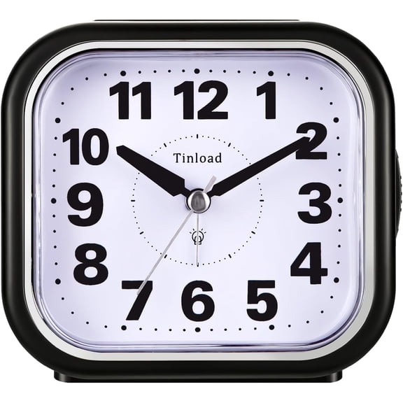 4.3" No Ticking Analog Alarm Clock,Silent Readable for Seniors,Easy to Set,Gradual Rise Alarm,Big Numbers,On/Off Switch on Side,Gentle Wake,Snooze,Lighted Demand,Battery Operated,Black
