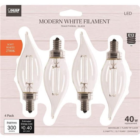 4.3 in. BA10 E12 Candelabra 40W Equivalence Filament LED Bulb, Soft White - Pack of 4