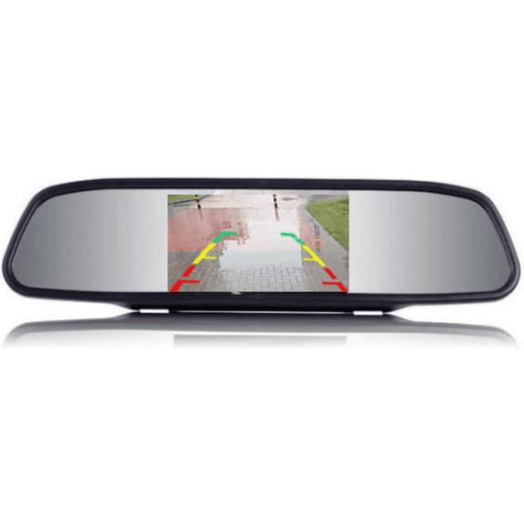 4.3 inch Car Video Monitor Auto Rear View Mirror LCD Screen 12V-24V Universal Mount Clip-On Current Mirror for Backup Camera/Front Camera/Media Player/Safety Driving 2 Ways RCA Input