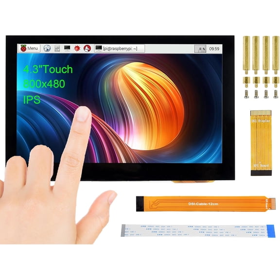 4.3 inch DSI LCD Display for 4B/3B+/3A+/3B/2B/B+/A+/Compute Module 3+/3/4, 800480 Touchscreen Capacitive IPS Screen Monitor, Support Raspbian/Ubuntu/Kali /WIN10 IoT/Retropie