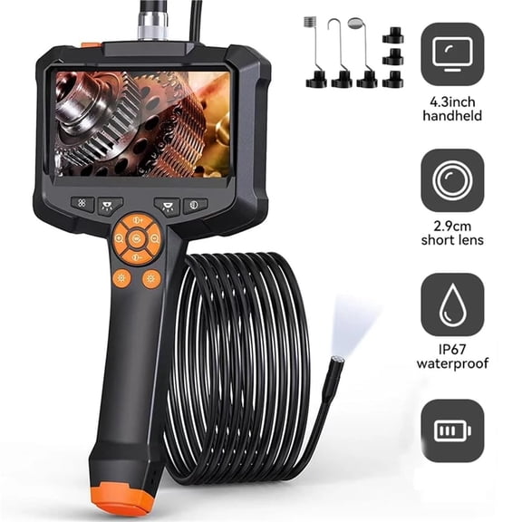 4.3-inch Endoscope Borescope Camera with Light, IP67 Waterproof 1080P HD Inspection Camera, 178° Wide-Angle View Illuminated Borescope Camera, HD Industrial Sewer Drain/ Automotive Engine