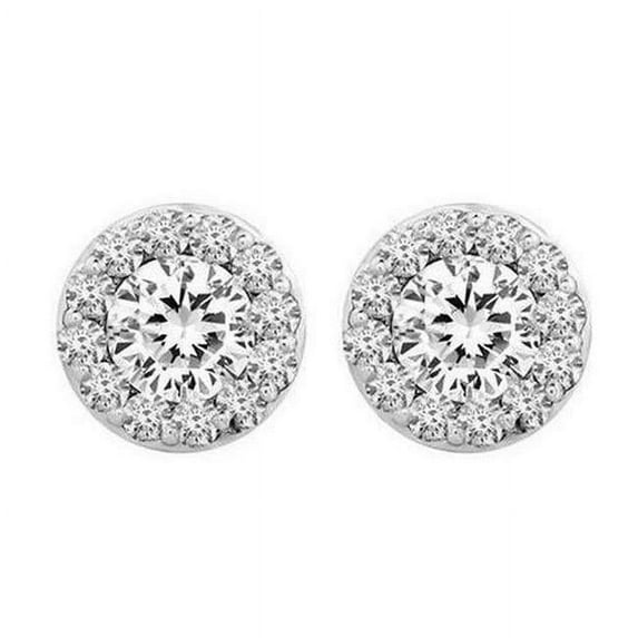 4.30 CT Prong Set Diamond Lady Stud Halo Earrings, 14K White Gold